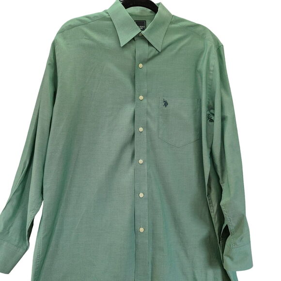 U.S. Polo Assn. Mens Button Up Shirt Green Size Medium Cotton Blend Long Sleeve - Picture 1 of 13